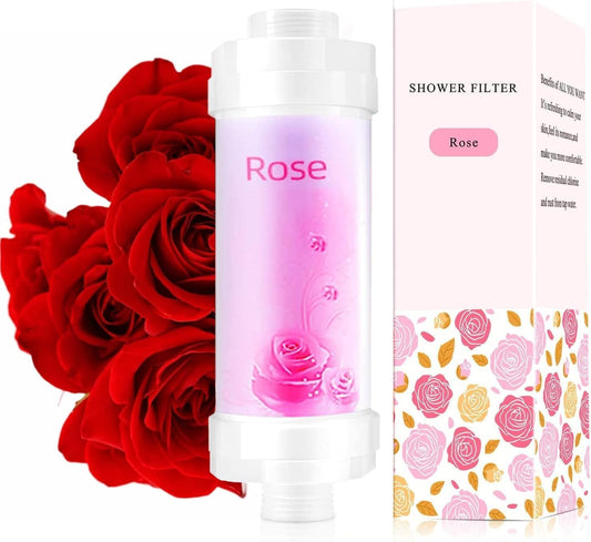 SKY-TOUCH Rose Vitamin C Shower Filter : Aromatherapy Hard Water Softener Chlorine & Fluoride Shower Filter Easy Installation for Universal Output Showerhead for Healthier Skin & Hair