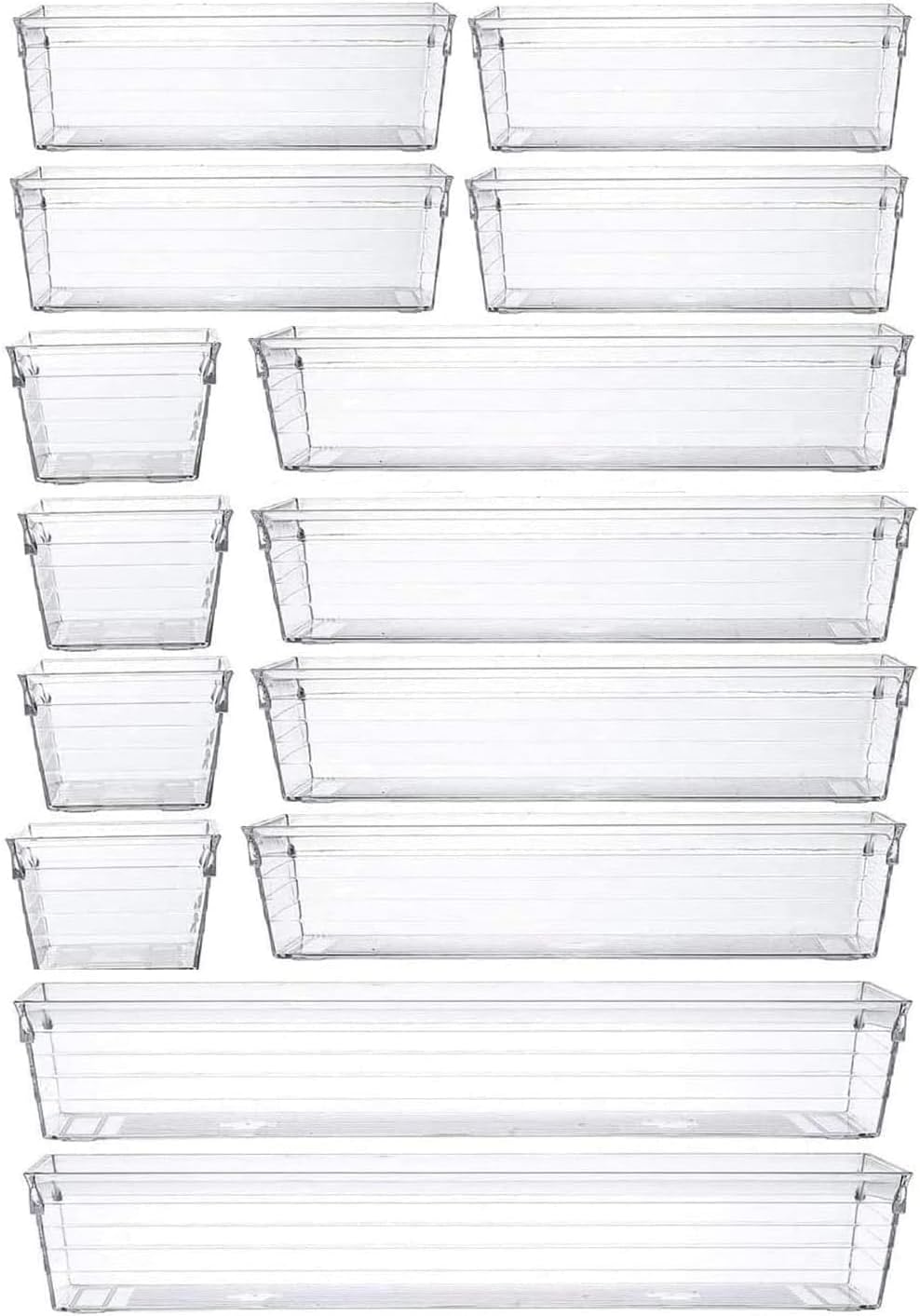 SKY-TOUCH 14pcs Clear Plastic Drawer Organizers for Makeup Storage,4-Size Storage Organizer Divider Trays for Kitchen, Bathroom, Makeup Utensils and Office