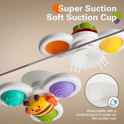 SKY-TOUCH 3PCS Suction Cup Spinner Toys for Toddlers 0-3 Years, Pressable Baby Sensory Fidget Toys, Stress Relief with Strong Suction for High Chair, Car Window, Travel, Fine Motor Skills