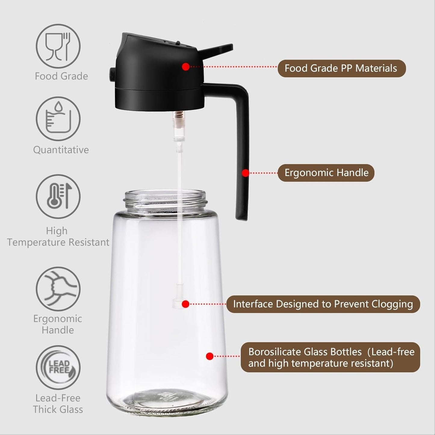 SKY-TOUCH 470ml 2 in 1 Glass Oil Sprayer & Dispenser Bottle, Olive Oil Spray Bottle for Cooking, Air Fryer, Salad, BBQ, Frying, Baking, Grilling, Food Grade, Leak-Proof, Refillable (Black)