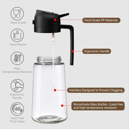SKY-TOUCH 470ml 2 in 1 Glass Oil Sprayer & Dispenser Bottle, Olive Oil Spray Bottle for Cooking, Air Fryer, Salad, BBQ, Frying, Baking, Grilling, Food Grade, Leak-Proof, Refillable (Black)
