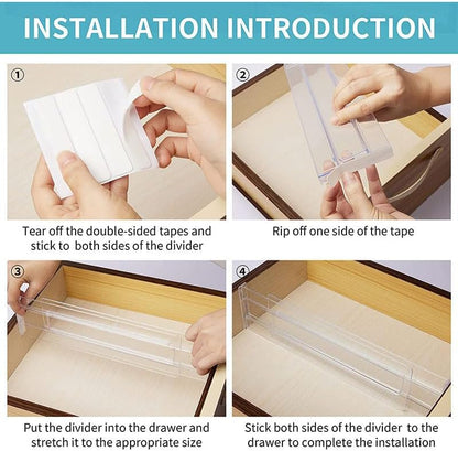 SKY-TOUCH 8 PACK Drawer Dividers Organizer, 27.5-52cm Adjustable Drawer Organizer Expandable, Plastic Expandable Separators for Utensils/Clothes/Makeup, Transparent