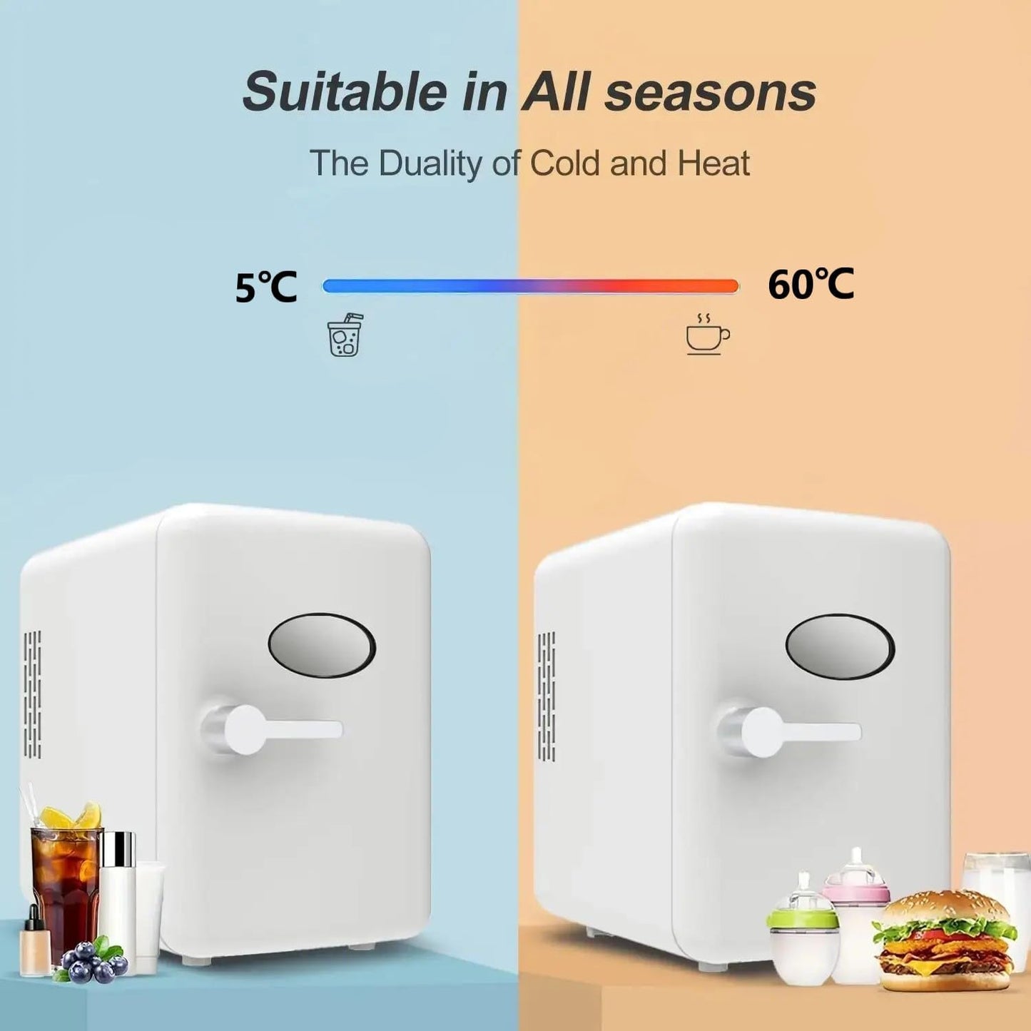 SKY-TOUCH 4 Liter/6 Can Mini Fridge : Portable Personal Cooler & Warmer Compact Refrigerator for Skincare Cosmetics Beverage Food Ideal for Bedroom Car Office Dorm (White)