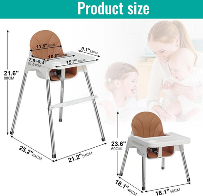 SKY-TOUCH 2 in 1 Baby High Chair with Removable Tray, Baby Dining Chair Adjustable Height, Baby Feeding Chair 3 Point Safety Belt, Baby Highchairs for Ages 6 Months to 3 Years