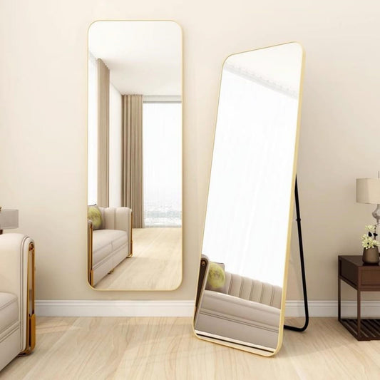 SKY-TOUCH Full Length Mirror 155x45cm, Floor Mirrors with Aluminum Alloy Frame Free-Standing Leaning Large Bedroom Dressing Mirror, Full Body Mirror with Stand for Living Room,Bedroom, Gold