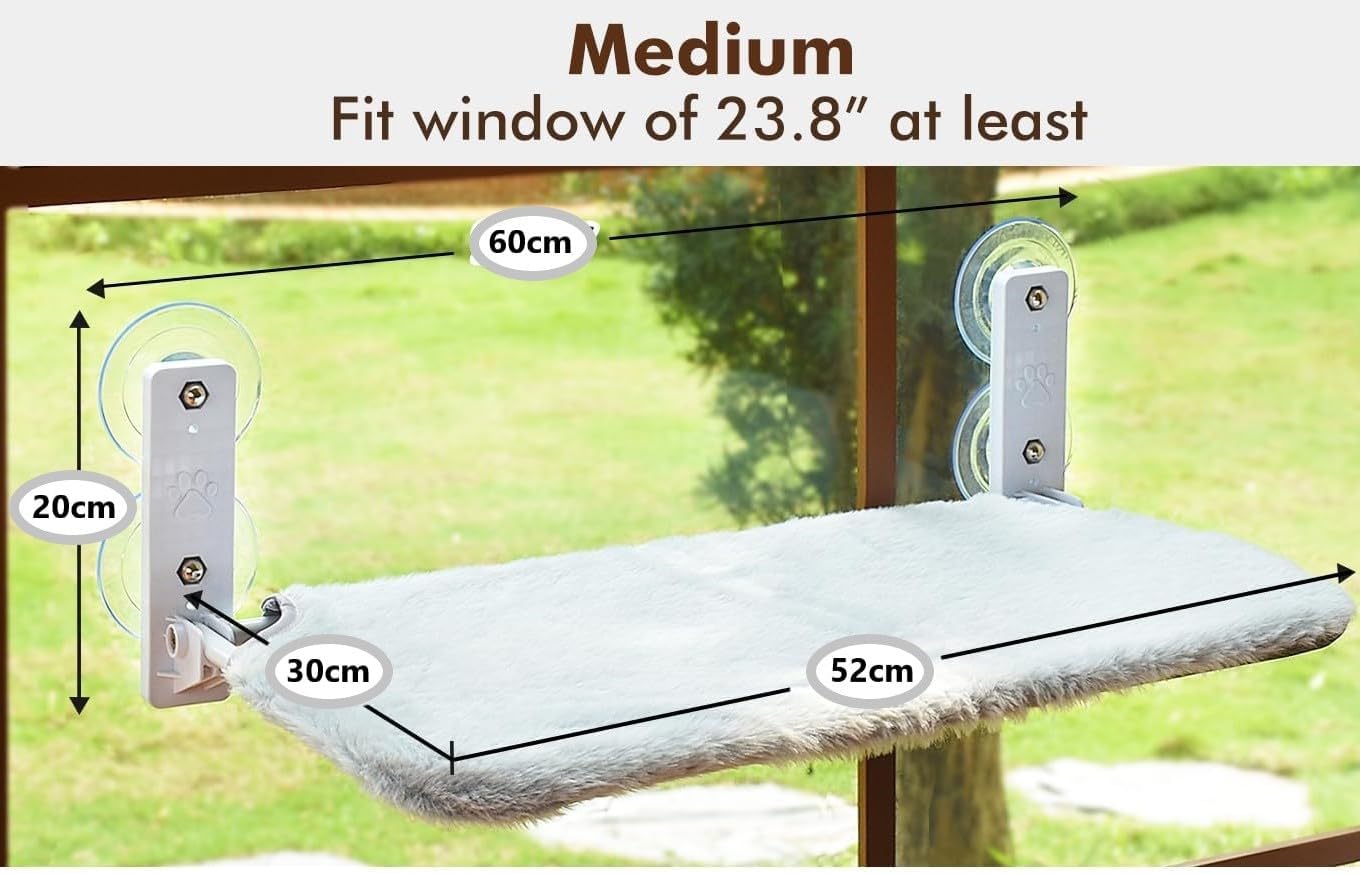 SKY-TOUCH Cat Window Perch : Foldable Cordless Cat Hammock with 4 Strong Suction Cups Solid Metal Frame Soft Plush Pad for Cats Sunbathing Napping Overlooking