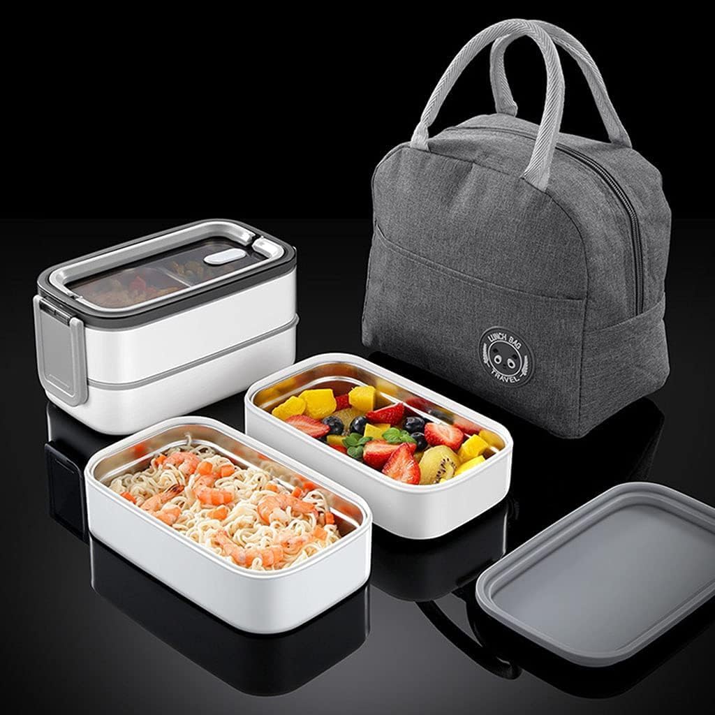 SKY-TOUCH Insulated Lunch Box,Double Layer Stainless Steel Heated Bento Box,Leakproof Lunchbox with Detachable Divider,Microwave Food Safe,with Utensils and Bento Box Bag- BFA Free