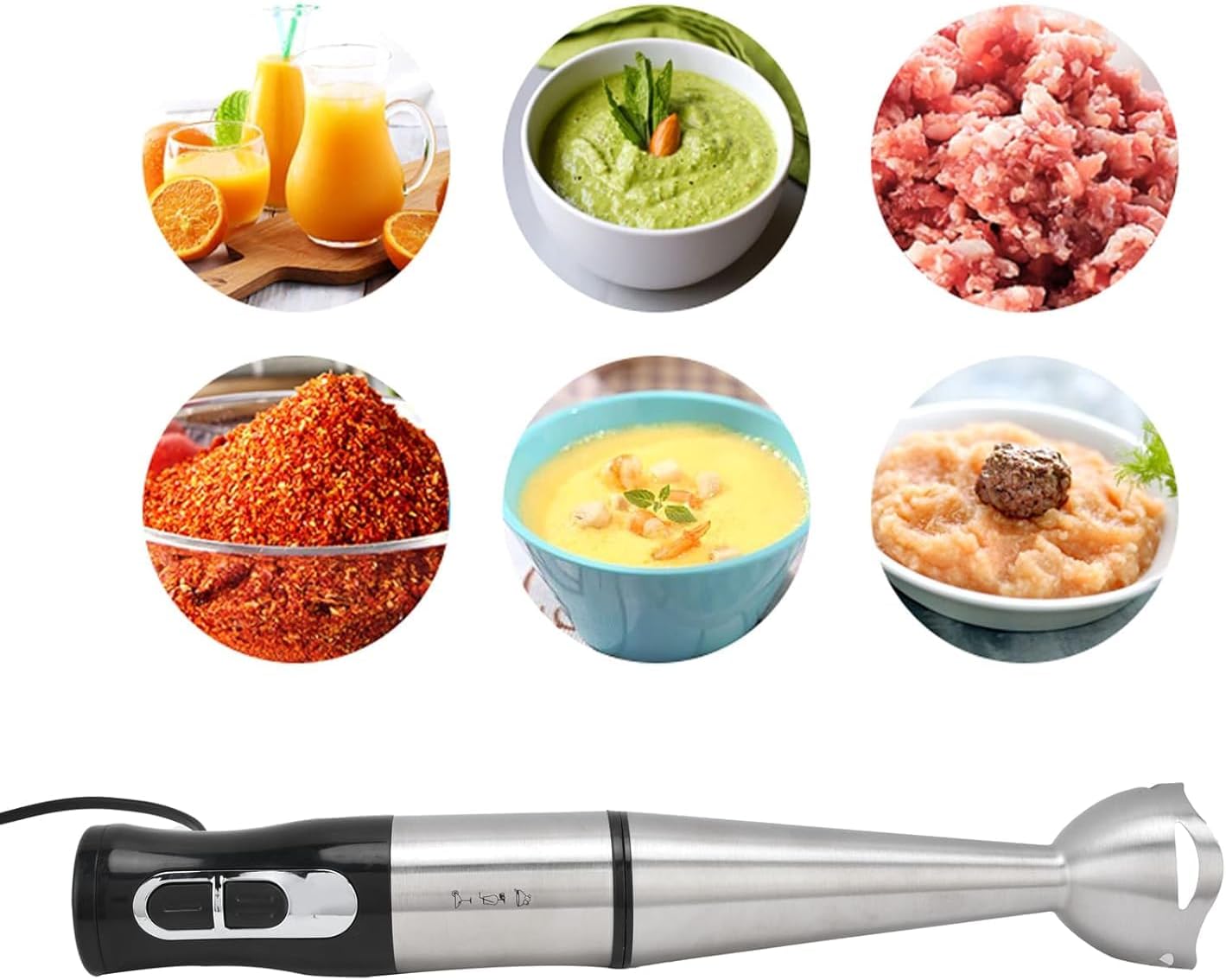 SKY-TOUCH 700W Handheld Immersion Blender, 2-Speed Electric Stick Blender with Double Stainless Steel Blades, Chopper, Whisk, Beaker for Juices, Baby Food, Soups, and Sauces - Black, 36.5*6.5*6.5cm