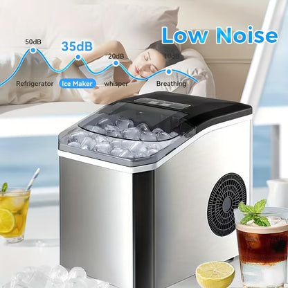 SKY-TOUCH Portable Countertop Ice Maker, Adjustable 5 Ice Sizes, 9 Ice Cubes in 6 Min, 1.3L Water Tank Storage, Self-Cleaning with Scoop & Basket for Indoor & Outdoor, 22.5x29.4x28.5cm