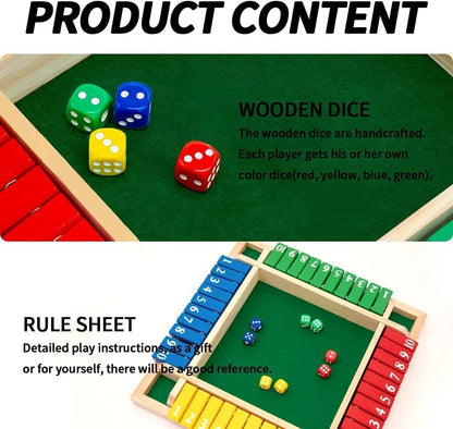 SKY-TOUCH Shut The Box Dice Game, 4-player wooden dice game, Family wooden desktop math game, 8 dice classic desktop game, Suitable for family education,Fun party classroom desktop game,Kids Adults.