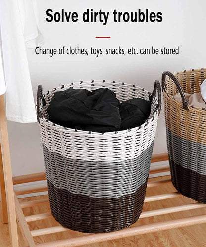 SKY-TOUCH 1 piece Dirty Clothes Weaving Basket,with Handles Washing Bin Dirty Clothes Storage,Durable Plastic Woven Toy Storage Basket,Household Bathroom Bathroom Laundry Basket,Multi Color,34*46*45cm