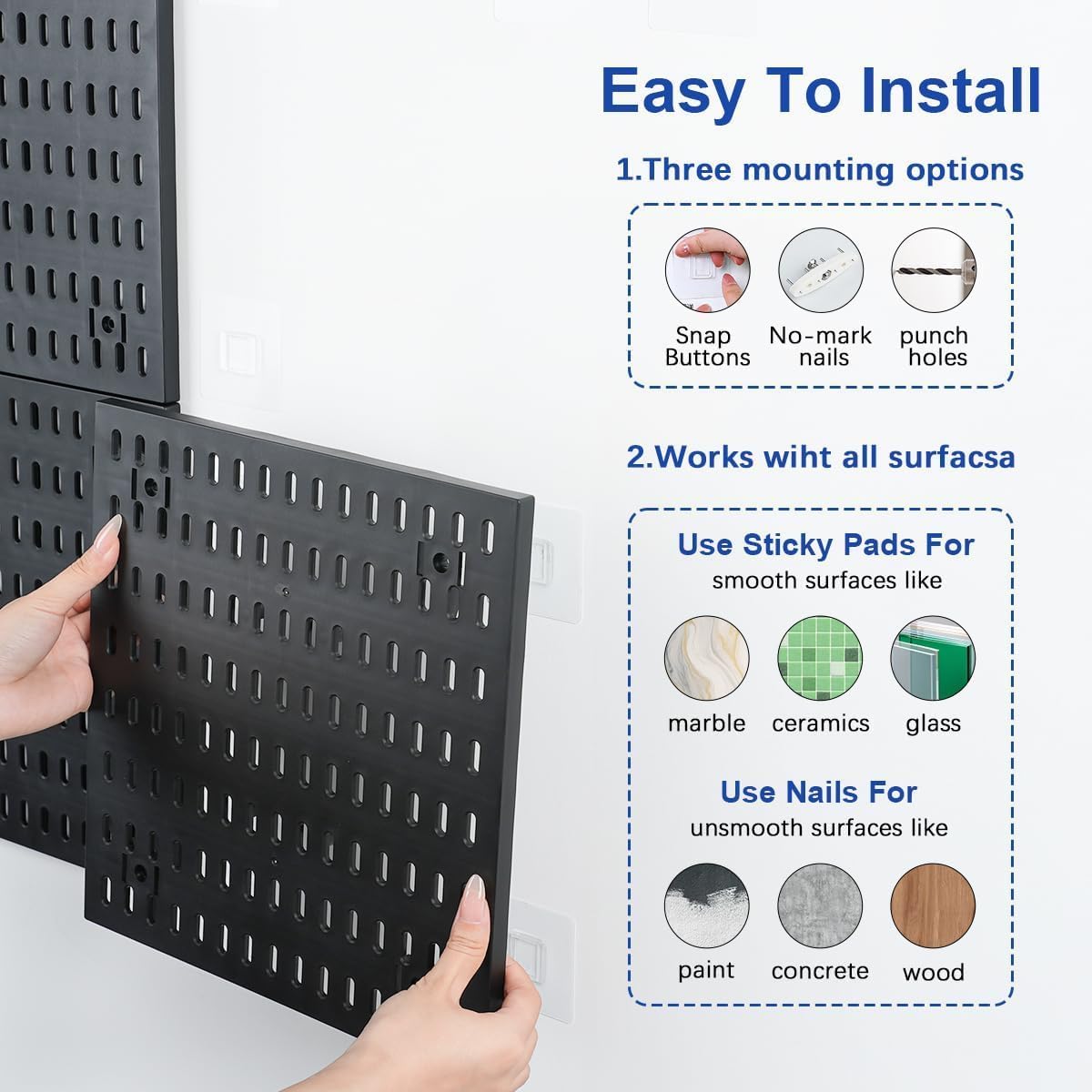 SKY-TOUCH Modular Pegboard Wall Organizer Kit - 2 Pegboards, 10 Accessories, No Drill Installation, Space-Saving Storage & Display for Kitchen, Office, Bathroom (Black)