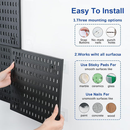 SKY-TOUCH Modular Pegboard Wall Organizer Kit - 2 Pegboards, 10 Accessories, No Drill Installation, Space-Saving Storage & Display for Kitchen, Office, Bathroom (Black)