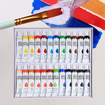 SKY-TOUCH Acrylic Paint Set : 24 Colors 12ml Non-Toxic Art Craft Paints Kids Adults Painting Drawing DIY Art Supplies for Canvas Fabric Ceramic Glass Stone Model Wood Painting