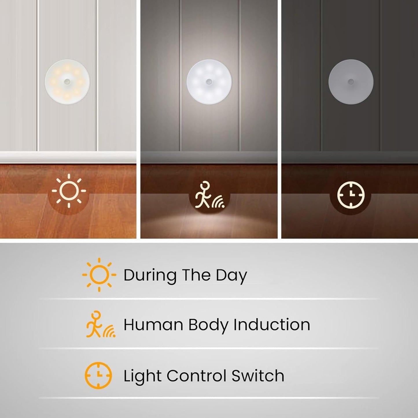 SKY-TOUCH 1pcs Led Sensor Light : Motion Intelligent Body Induction Lamp USB Rechargeable Wireless Cabinet Light 2 color mode adjust for Stair Bedroom LivingRoom Bathroom Wardrobe Garage Under Cabinet