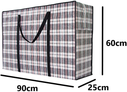 SKY-TOUCH 2Pcs 90 * 60 * 25cm Heavy Duty Extra Large Moving Bags : Foldable Large Capacity Woven Bags with Carrying Handles Quilt Clothes Storage Bag with Double Zippers (135L Black)