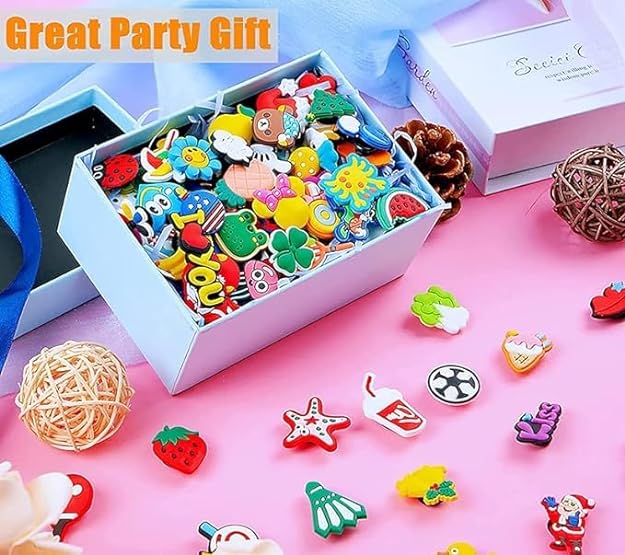 SKY-TOUCH 100pcs Cartoon Shoe Charms Crocs decoration,Random Anime Charms for Pvc Shoe Charms Decoration for Kids Teens Boys Girls Men Women Party Birthday Gifts