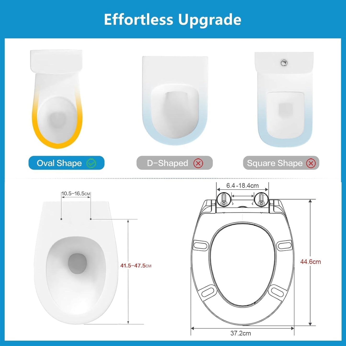 SKY-TOUCH U Shape Toilet Seat, Soft Close Toilet Seat, Removable Potty Training Toilet Seat, Easy to Clean Simple Installation Top and Bottom Fittings, 45x36.5cm