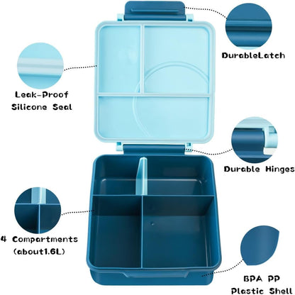 SKY-TOUCH Kids Bento Box with 8oz Thermos – Insulated Leak-Proof Lunch Box Set with 4-Compartment BPA-Free Containers, Microwave-Safe, 2L Capacity,– Blue, 19.5x22cm