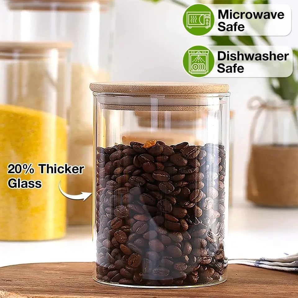 SKY-TOUCH 3PCS Glass Food Storage Jars, Kitchen Storage Glass Canister Set with Airtight Bamboo Lids, Suitable for Flour, Grains, Sugar, Tea, Coffee Beans, and Snacks, 2100ML
