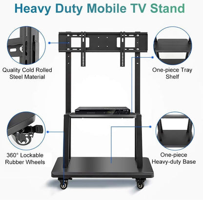 SKY-TOUCH 32”-70“ Rolling TV Stand Cart,Height Adjustable Mobile Flat Screen with Lockable Casters,2 Tier AV Shelves for Large Flat Panel LED,LCD Plasma Screen,Max Vesa 600 * 400mm,70 * 43 * 180cm