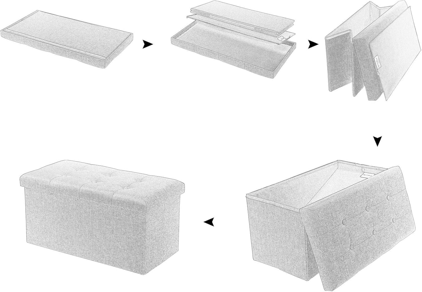 SKY-TOUCH Ottoman Seat Storage Stool, Folding Storage Ottoman Cube, Space-Saving Cube Footrest Seat for Bedroom, Hallway, Living Room,Light Grey,76 * 38 * 38cm(Capacity 150KG) 1 pack