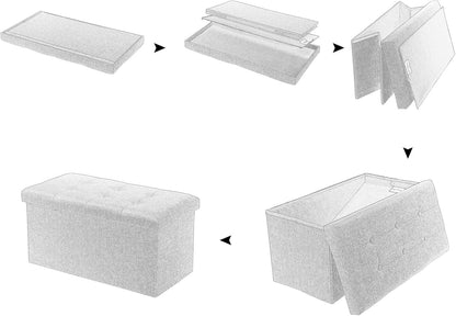 SKY-TOUCH Ottoman Seat Storage Stool, Folding Storage Ottoman Cube, Space-Saving Cube Footrest Seat for Bedroom, Hallway, Living Room,Light Grey,76 * 38 * 38cm(Capacity 150KG) 1 pack