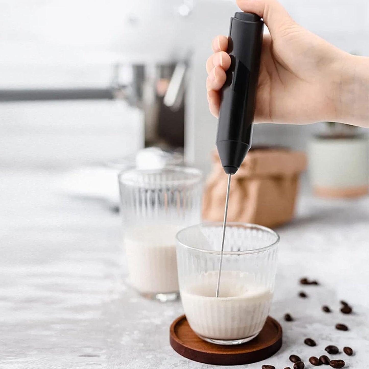 SKY-TOUCH Milk Frother Handheld, Electric Milk Foam Maker Hand Frother Stainless Steel Mini Foam Maker for Coffee Hot Chocolate Black