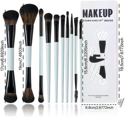 SKY-TOUCH 10 PCS Makeup Brush Set, Soft Double Sided Foundation Contour Blush Highlight Blending Eyebrow Brush Eyeshadow Eyeliner Concealer Brush Beauty Tools, Bright Cyan