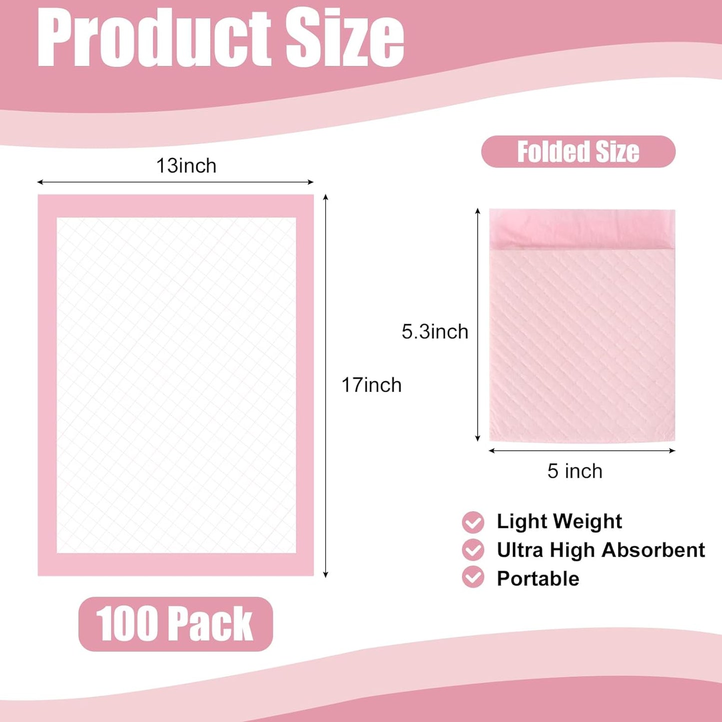 SKY-TOUCH 50 Pieces Baby Disposable Changing Mats,Waterproof Baby Changing Pads, 45x60 cm, Highly Absorbent Leakproof Changing Pad Baby, Ultra soft Diaper Changing Mat Underpads for Baby Pink