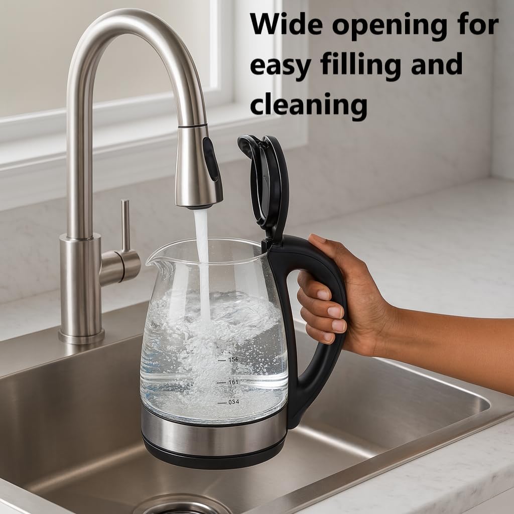 SKY-TOUCH Electric Kettle, 2L 1500W Glass Hot Water Boiler & Tea Pot, BPA-Free Borosilicate Glass, LED Indicator, Auto Shut Off & Boil-Dry Protection, Stainless Steel Bottom