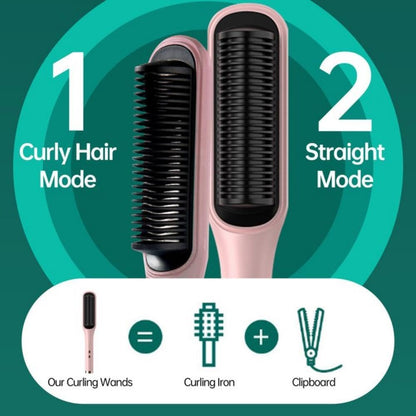 SKY-TOUCH Hair Straightener Brush : Rapid Heating Electric Hot Comb with 4 Temps Anti-Scald Curling Iron with Rotatable Power Cord for Women Home Salon Pink