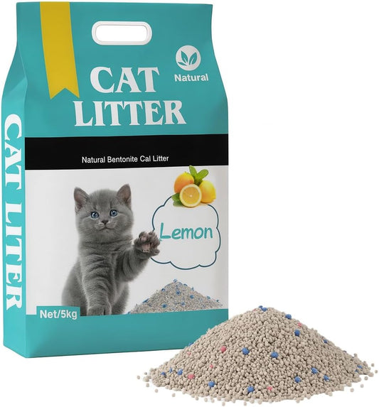 SKY-TOUCH Cat Litter, Fast Clumping, Dust-Free, Strong Odor Control, Low Tracking, Antibacterial Protection, Safe for Pets and People (5kg Lemon)