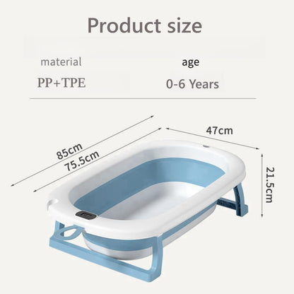 SKY-TOUCH Baby Foldable Bathing Tubs with Soft Bathmat Cushion & Thermometer, NewBorn Babybath Tub with Drain Hole, Non-Slip Support Leg for 0-6 Years Boy Girl (Blue)