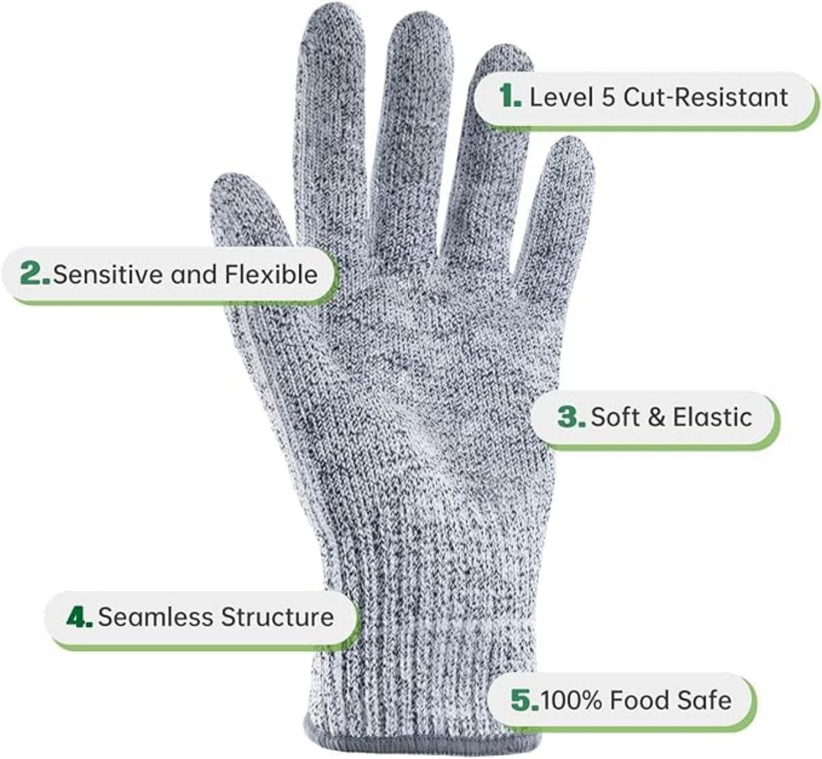 SKY-TOUCH Cut Resistant Gloves Level 5 Protection: HPPE Safety Gloves for Kitchen, Meat Cutting, Mandoline, Factory, Warehouse, Glass Handling – Food Grade, Comfortable, Machine Washable (L, 1 Pair)