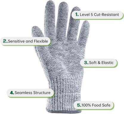 SKY-TOUCH Cut Resistant Gloves Level 5 Protection: HPPE Safety Gloves for Kitchen, Meat Cutting, Mandoline, Factory, Warehouse, Glass Handling – Food Grade, Comfortable, Machine Washable (L, 1 Pair)