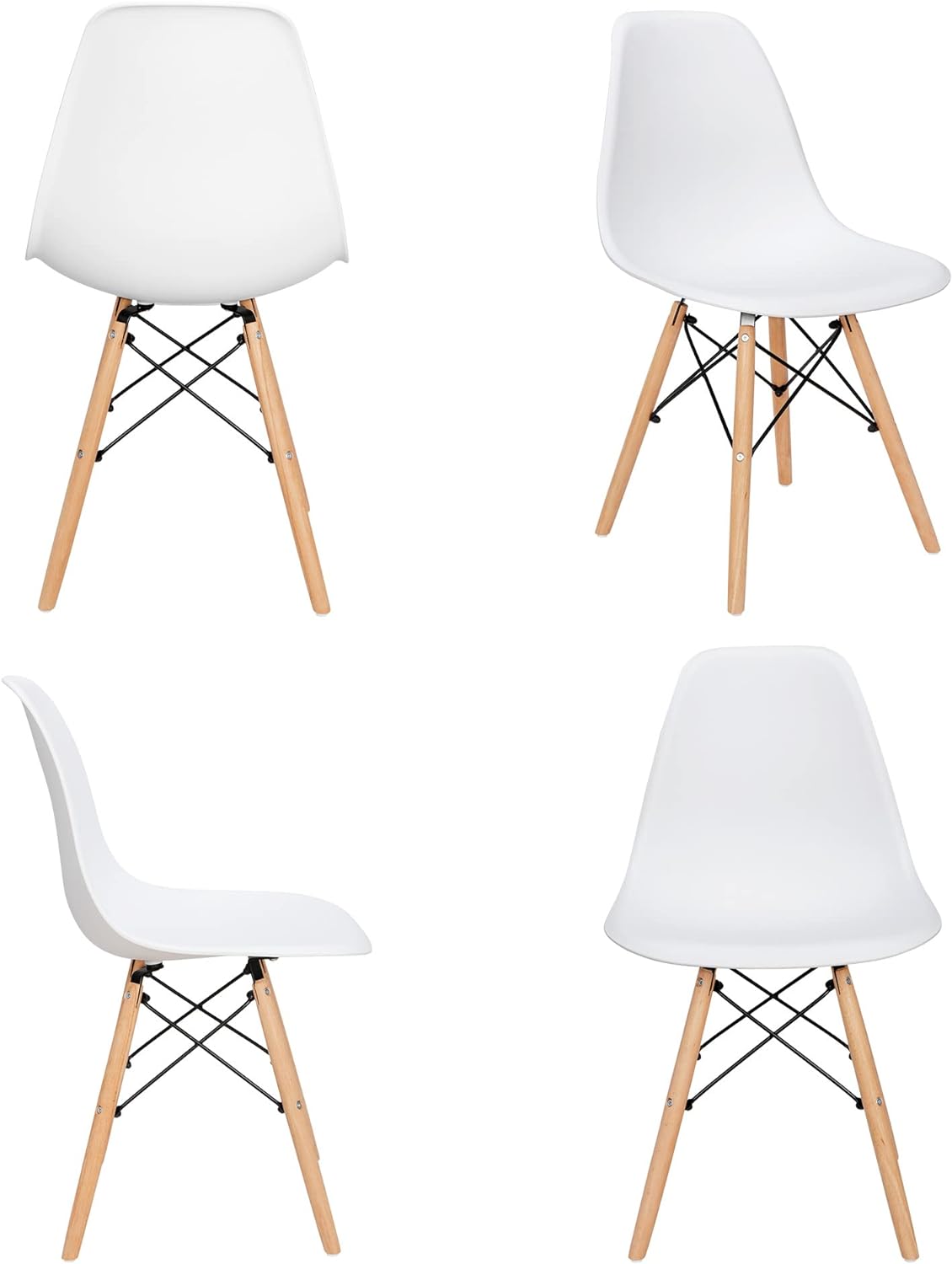 SKY-TOUCH pack Modern Dining Chair Dining Side Chairs set of 1, Simple Office Chair, Lounge Shell Chair with Folding Wood Legs and Plastic Seat, for Kitchen, Dining, Bedroom, Living Room,White