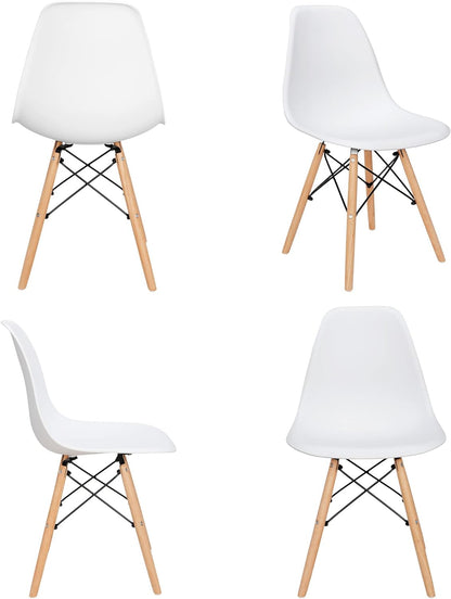 SKY-TOUCH pack Modern Dining Chair Dining Side Chairs set of 1, Simple Office Chair, Lounge Shell Chair with Folding Wood Legs and Plastic Seat, for Kitchen, Dining, Bedroom, Living Room,White