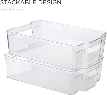 SKY-TOUCH 1pcs Refrigerator Clear Organizer Bins,Clear Plastic Storage Fridge Organizers with Handle for BPA,Fridge, Freezer, Cabinet,Kitchen,Food mPantry Organization & Storage（32x16x9cm）