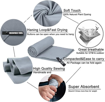 SKY-TOUCH 2 Pack Quick Drying Gym Towel with Carry Bag, Soft Microfiber Lightweight Sport Sweat Towel, Perfect for Beach Gym Yoga Pool Travel Camping Sports Swim, 2 SIZE - 60x124 & 40x60cm