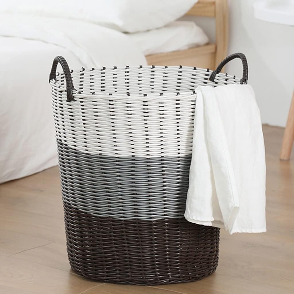 SKY-TOUCH 1 piece Dirty Clothes Weaving Basket,with Handles Washing Bin Dirty Clothes Storage,Durable Plastic Woven Toy Storage Basket,Household Bathroom Bathroom Laundry Basket,Multi Color,34*46*45cm