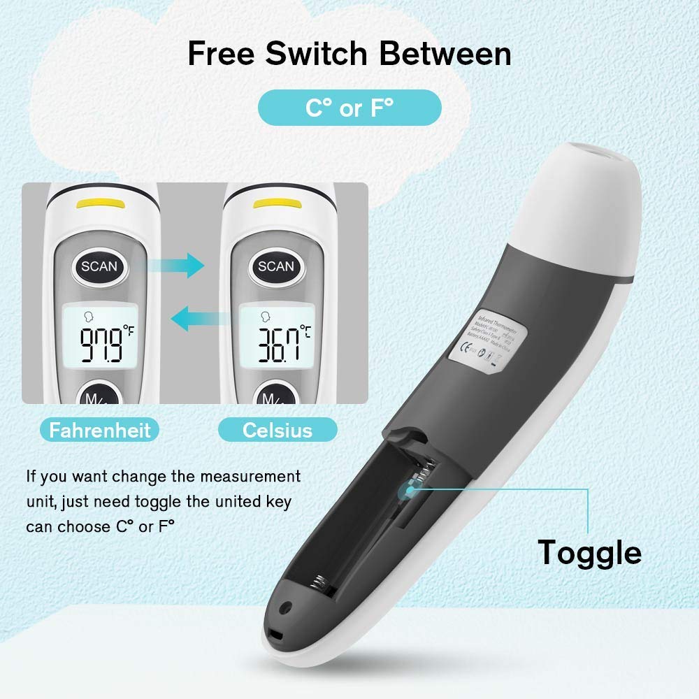 SKY-TOUCH Forehead and Ear Thermometer for Adults, Kids and Baby,Touchless Digital Infrared Thermometer,with LCD Screen, Memory Recall, Fever Alarm,Auto Shutdown,White,39 * 27.3 * 160mm