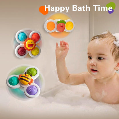 SKY-TOUCH 3PCS Suction Cup Spinner Toys for Toddlers 0-3 Years, Pressable Baby Sensory Fidget Toys, Stress Relief with Strong Suction for High Chair, Car Window, Travel, Fine Motor Skills