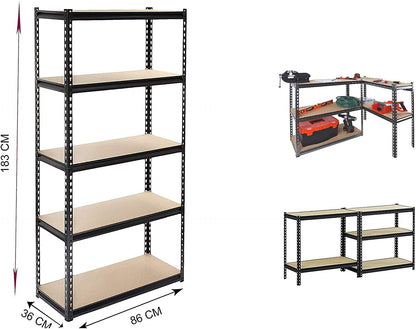 SKY-TOUCH 5 tire Metal Shelf Storage Unit Rack,Adjustable Garage Storage Utility Rack Heavy Duty Shelves Organization Multipurpose Shelf Warehouse Basement Kitchen Living Room pantry, Black