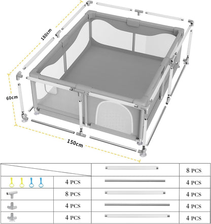 SKY-TOUCH Baby Playpen, Extra Large Playpen for Babies, Kids Safe Play Center for Babies with Breathable Mesh and Zipper Door，and Toddlers Gives Mommy a Break