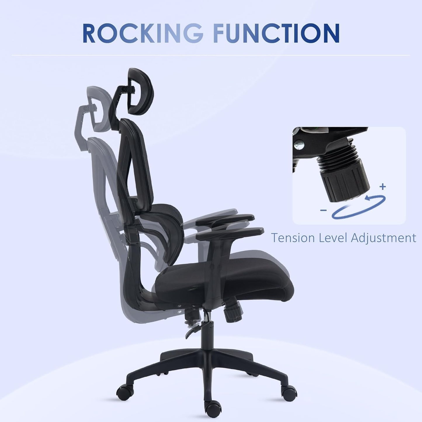 SKY-TOUCH Ergonomic Office Chair Swivel Chair With Adjustable Lumbar Support,Headrest And 3D Armrest, Height Adjustment and Rocker Function, Back-Friendly Office Chair 150kg/330LBS Black