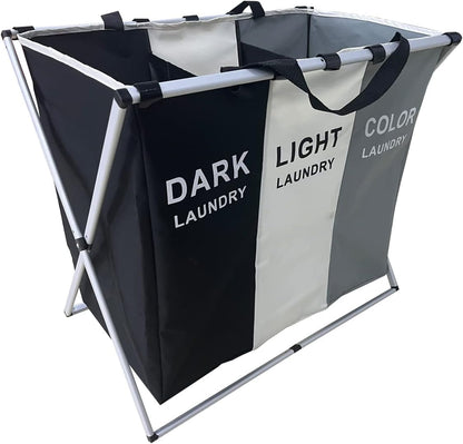 SKY-TOUCH Large Laundry Basket Bags Foldable,3-Section Laundry Hamper Portable Dirty Clothes Bag Sorter with Handle,Large Capacity Fabric Washing Storage Baskets for Bathroom Bedroom Home 135L