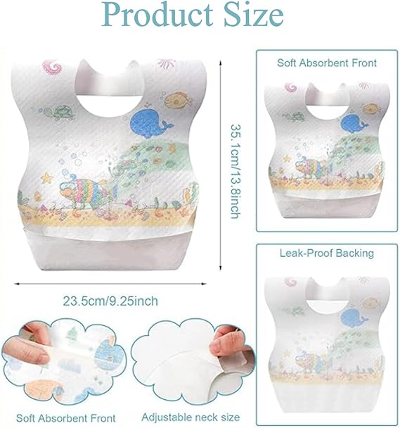 SKY-TOUCH Disposable Baby Bibs 60/120pcs, Portable Waterproof Bib with Crumb Catcher for Girls and Boys, Individually Packaged Suitable for traveling and outing, Baby Bibs Travel Essential