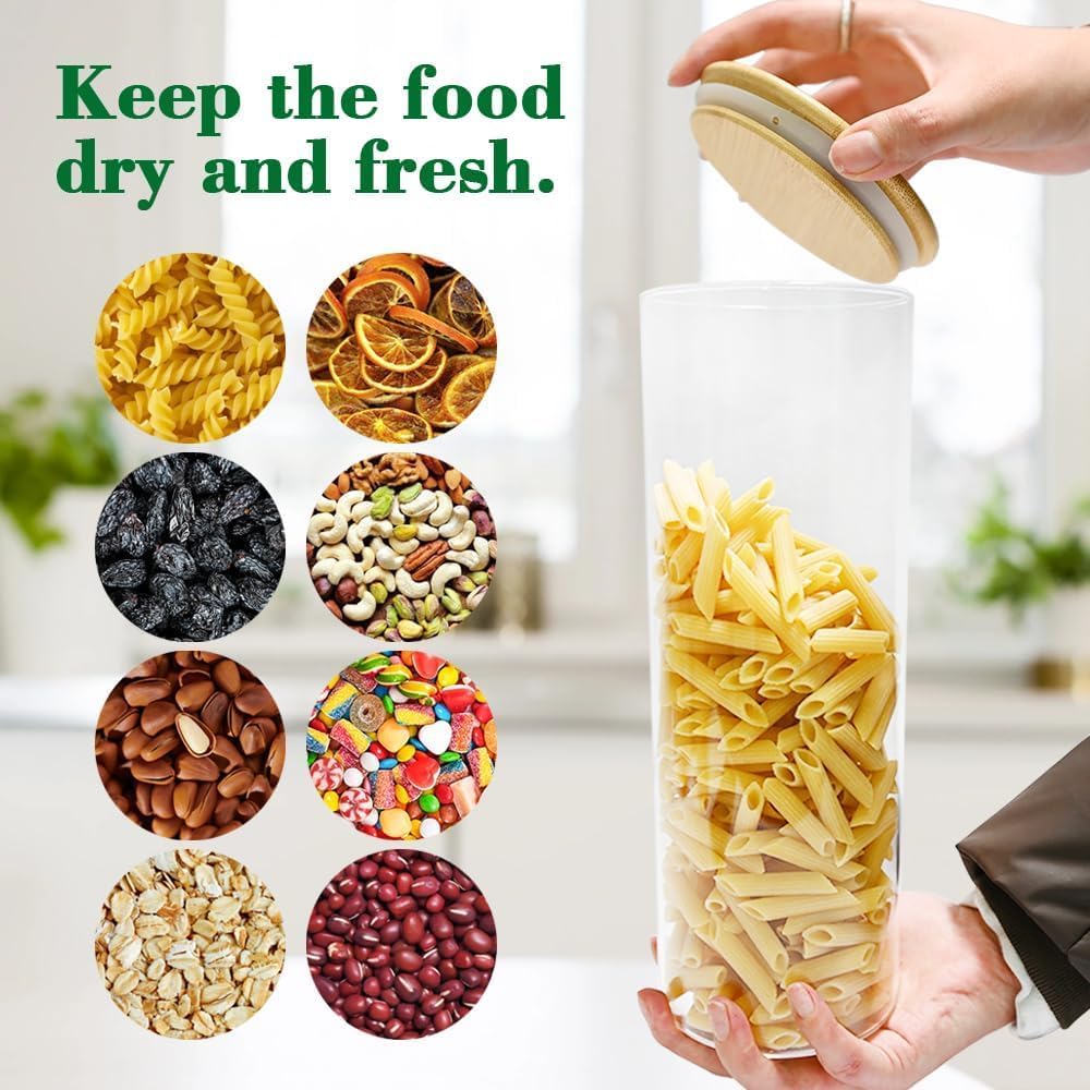 SKY-TOUCH 3PCS Glass Food Storage Jars, Kitchen Storage Glass Canister Set with Airtight Bamboo Lids, Suitable for Flour, Grains, Sugar, Tea, Coffee Beans, and Snacks, 2100ML
