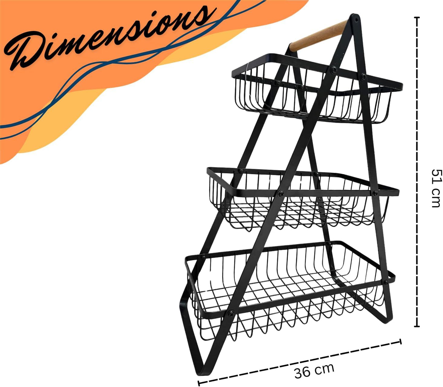 SKY-TOUCH 2-Tier Fruit Basket with Wooden Handle, Detachable Metal Fruit Bowl Holder Vegetable Storage Rack, Countertop Holder for Kitchen, Home, Office - Organize Fruits, Veggies, Snacks, Bread